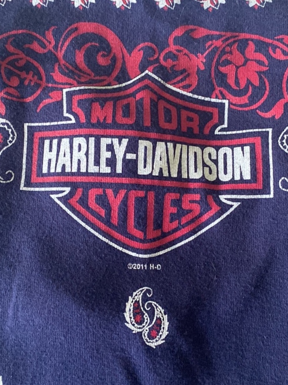 Harley-Davidson Navy Paisley Print Bandana Spaghetti Strap Tank Built in Bra - Picture 3 of 7